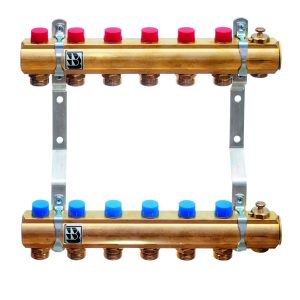 Rozdeľovač 2 okruhy mosadz s mechanickými ventilmi